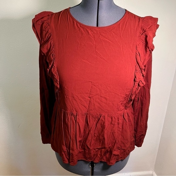 Loft Wild Currant Ruffle-Sleeve Peplum Top - Picture 2 of 12